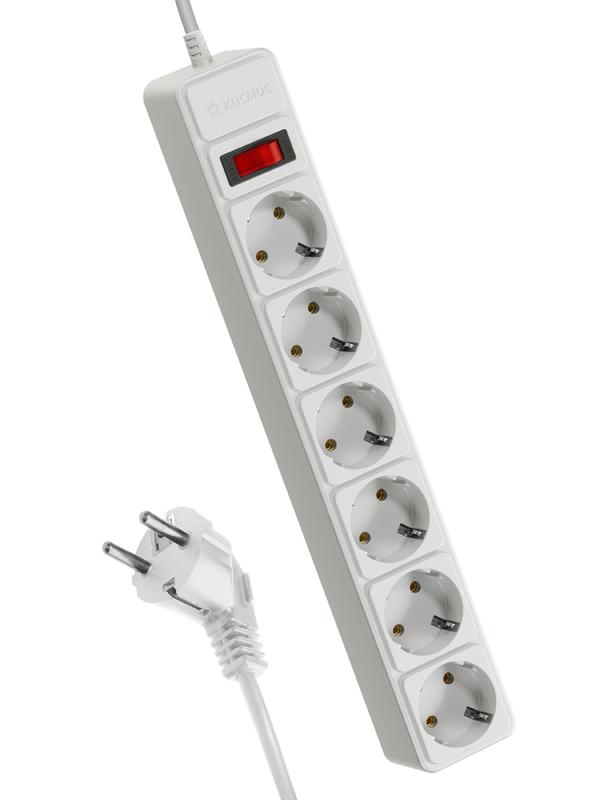 Удлинитель с сетевым фильтром 6х3м с заземл. 16А IP20 3.5кВт 3х1 с предохранителем с выкл. с индикатором сети бел. КОСМОС FKsm3m-6g(W)16A купить оптом выгодно Удлинитель с сетевым фильтром 6х3м с заземл. 16А IP20 3.5кВт 3х1 с предохранителем с выкл. с индикатором сети бел. КОСМОС FKsm3m-6g(W)16A оптом купить цена