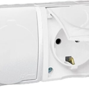 Розетка 2-м ОП Simon15 16А IP54 250В с заземл. Schuko защ. шторки с крышкой винт. клеммы бел. Simon 1594443-030 оптом купить цена