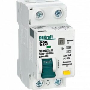 Выключатель автоматический дифференциального тока 2п (1P+N) C 25А 30мА тип AC 4.5кА ДИФ-103 DEKraft 16054DEK оптом купить цена