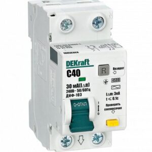 Выключатель автоматический дифференциального тока 2п (1P+N) C 40А 30мА тип AC 4.5кА ДИФ-103 DEKraft 16056DEK оптом купить цена