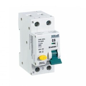 Выключатель автоматический дифференциального тока 2п (1P+N) C 6А 30мА тип AC 6кА ДИФ-103 DEKraft 16202DEK оптом купить цена