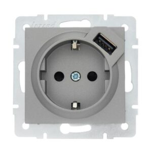 Розетка 1-м СП Vesna с заземл. с заряд. устройством USB механизм платина LEZARD 742-3588-181 оптом купить цена