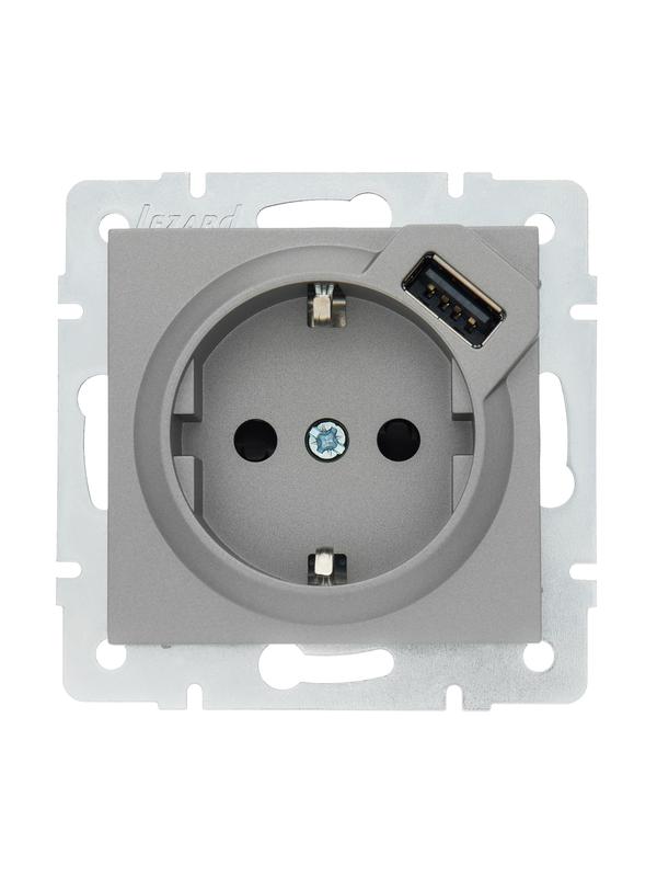 Розетка 1-м СП Vesna с заземл. с заряд. устройством USB механизм платина LEZARD 742-3588-181 купить оптом выгодно Розетка 1-м СП Vesna с заземл. с заряд. устройством USB механизм платина LEZARD 742-3588-181 оптом купить цена
