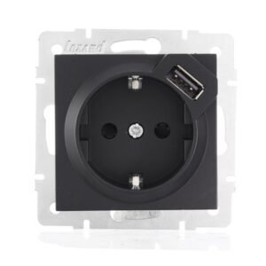 Розетка 1-м СП Vesna с заземл. с заряд. устройством USB механизм черн. бархат LEZARD 742-4288-181 оптом купить цена