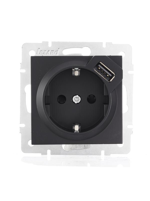 Розетка 1-м СП Vesna с заземл. с заряд. устройством USB механизм черн. бархат LEZARD 742-4288-181 купить оптом выгодно Розетка 1-м СП Vesna с заземл. с заряд. устройством USB механизм черн. бархат LEZARD 742-4288-181 оптом купить цена