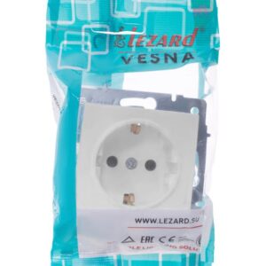 Розетка 1-м СП Vesna с заземл. защ. шторки ПБТ механизм бел. LEZARD 742-0288-124B оптом купить цена