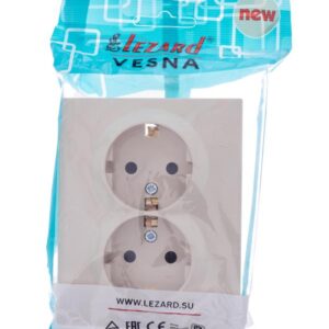 Розетка 2-м СП VESNA с заземл. со шторками ПБТ кремов. LEZARD 742-0300-178B оптом купить цена