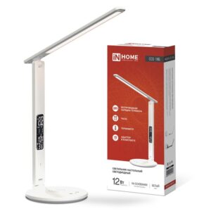 Светильник настольный светодиодный ССО 18Б 12Вт 3-6.5К 600лм сенсор-диммер часы темп. беспроводн. зарядка с адаптером бел. IN HOME 4690612041056 оптом купить цена