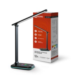 Светильник настольный светодиодный ССО 20Ч 12Вт 6500К 640лм RGB-подсветка сенсор-диммер с адаптером черн. IN HOME 4690612041100 оптом купить цена