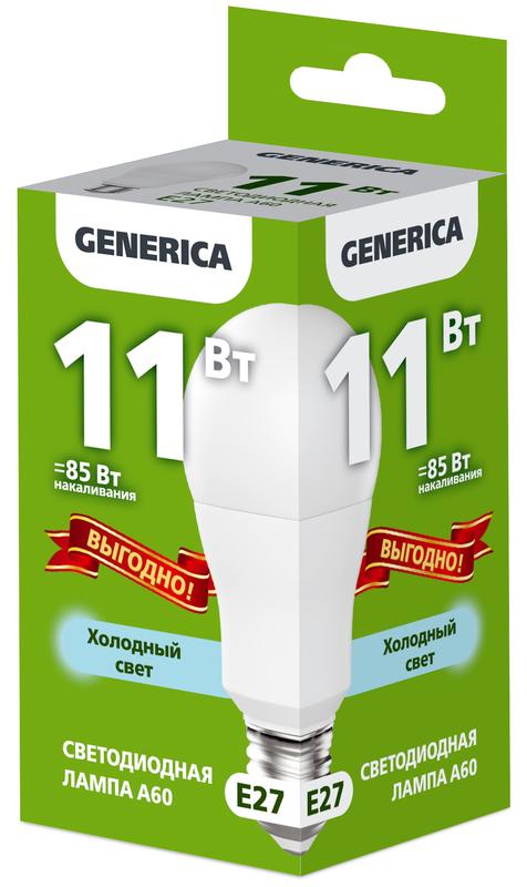 Лампа светодиодная A60 11Вт грушевидная 6500К E27 230В промо GENERICA LL-A60-11-230-65-E27-G купить оптом выгодно Лампа светодиодная A60 11Вт грушевидная 6500К E27 230В промо GENERICA LL-A60-11-230-65-E27-G оптом купить цена