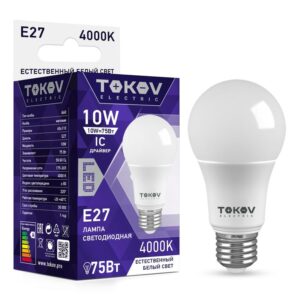 Лампа светодиодная 10Вт А60 4000К Е27 176-264В TOKOV ELECTRIC TKE-A60-E27-10-4K оптом купить цена