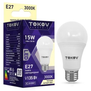 Лампа светодиодная 15Вт А60 3000К Е27 176-264В TOKOV ELECTRIC TKE-A60-E27-15-3K оптом купить цена