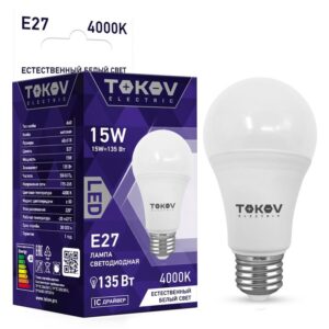 Лампа светодиодная 15Вт А60 4000К Е27 176-264В TOKOV ELECTRIC TKE-A60-E27-15-4K оптом купить цена