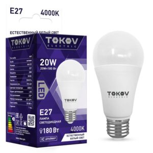 Лампа светодиодная 20Вт А60 4000К Е27 176-264В TOKOV ELECTRIC TKE-A60-E27-20-4K оптом купить цена