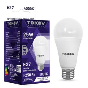 Лампа светодиодная 25Вт А60 4000К Е27 176-264В TOKOV ELECTRIC TKE-A60-E27-25-4K оптом купить цена