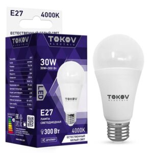 Лампа светодиодная 30Вт А70 4000К Е27 176-264В TOKOV ELECTRIC TKE-A70-E27-30-4K оптом купить цена