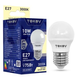 Лампа светодиодная 10Вт G45 3000К Е27 176-264В TOKOV ELECTRIC TKE-G45-E27-10-3K оптом купить цена