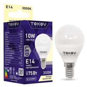Лампа светодиодная 10Вт G45 3000К Е14 176-264В TOKOV ELECTRIC TKE-G45-E14-10-3K оптом купить цена