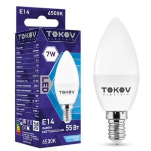 Лампа светодиодная 7Вт С37 6500К Е14 176-264В TOKOV ELECTRIC TKE-C37-E14-7-6.5K оптом купить цена