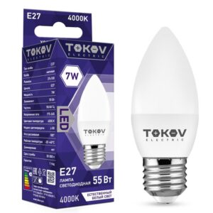 Лампа светодиодная 7Вт С37 4000К Е27 176-264В TOKOV ELECTRIC TKE-C37-E27-7-4K оптом купить цена