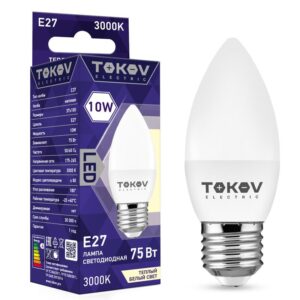 Лампа светодиодная 10Вт С37 3000К Е27 176-264В TOKOV ELECTRIC TKE-C37-E27-10-3K оптом купить цена