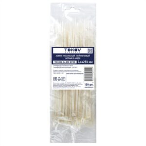 Хомут кабельный нейлоновый бел. 3.6х250 (уп.100шт) TOKOV ELECTRIC TKE-HNS-3.6-250-W/100 оптом купить цена