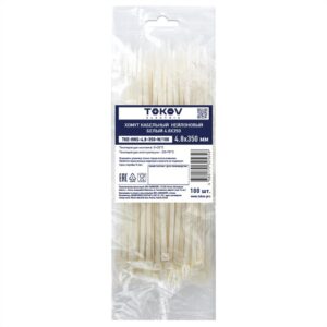 Хомут кабельный нейлоновый бел. 4.8х350 (уп.100шт) TOKOV ELECTRIC TKE-HNS-4.8-350-W/100 оптом купить цена