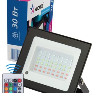 Прожектор светодиодный с пультом RGB 30Вт 6500К IP65 1600лм 20 режимов работы КОСМОС K_PR5_LED_30RGB оптом купить цена