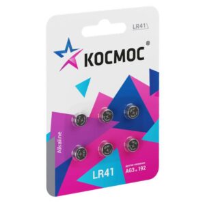 Элемент питания алкалиновый "таблетка" LR41/AG3 для часов (блист.6шт) КОСМОС KOCG3(LR41)6BL оптом купить цена