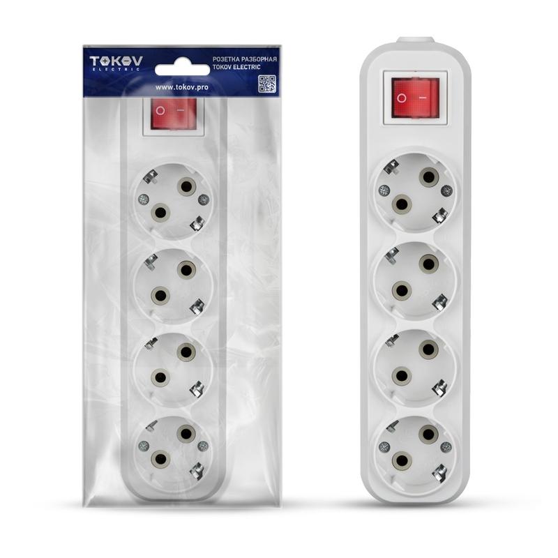 Колодка удлинителя 4-м 16А с заземл. с выкл. АБС-пластик бел. TOKOV ELECTRIC TKE-C01-KU4-ZV купить оптом выгодно Колодка удлинителя 4-м 16А с заземл. с выкл. АБС-пластик бел. TOKOV ELECTRIC TKE-C01-KU4-ZV оптом купить цена