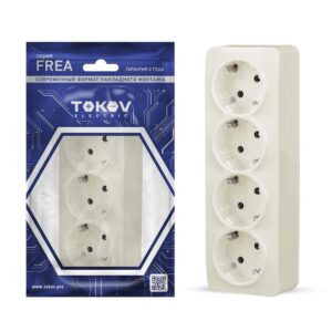 Розетка 4-м ОП Frea 16А IP20 250В с заземл. АБС-пластик беж. TOKOV ELECTRIC TKE-FR-R4Z-C02 оптом купить цена