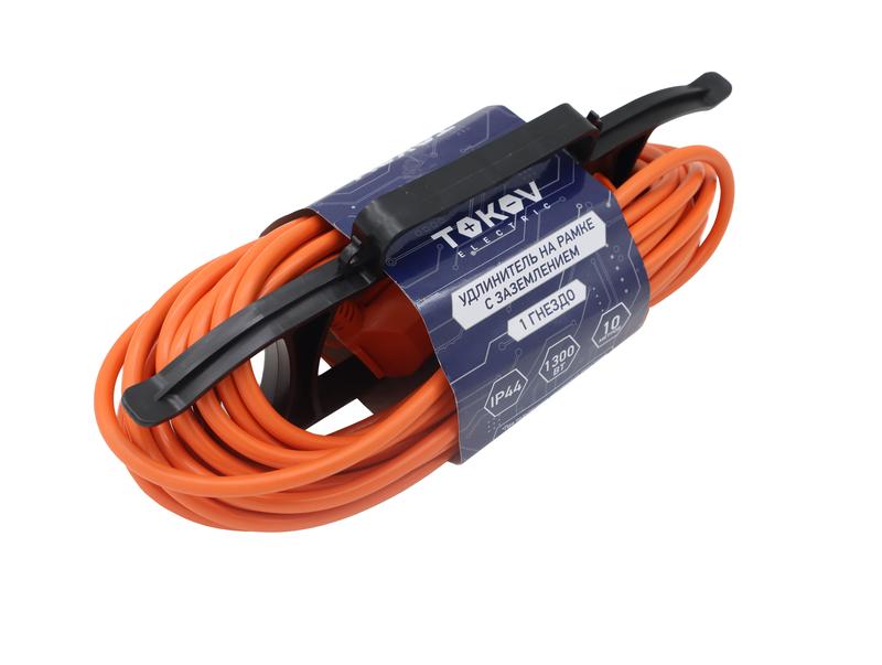 Удлинитель-шнур на рамке 1х10м с заземл. 6А IP44 3х0.75 с защ. крышкой TOKOV ELECTRIC TKE-SR10-075-Z купить оптом выгодно Удлинитель-шнур на рамке 1х10м с заземл. 6А IP44 3х0.75 с защ. крышкой TOKOV ELECTRIC TKE-SR10-075-Z оптом купить цена