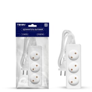 Удлинитель 3х1.5м без заземл. 10А 2х0.75 TOKOV ELECTRIC TKE-C01-BU3-1.5-075 оптом купить цена