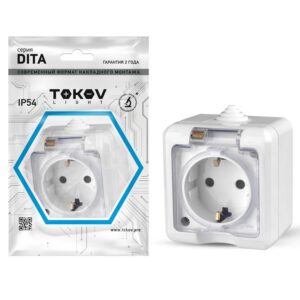 Розетка 1-м ОП Dita 16А IP54 250В с заземл. с прозр. крышкой бел. TOKOV ELECTRIC TKL-DT-R1Z-C01T-IP54 оптом купить цена