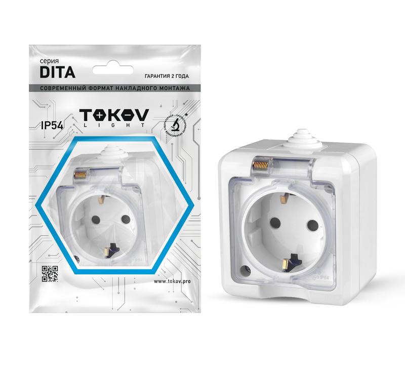 Розетка 1-м ОП Dita 16А IP54 250В с заземл. с прозр. крышкой бел. TOKOV ELECTRIC TKL-DT-R1Z-C01T-IP54 купить оптом выгодно Розетка 1-м ОП Dita 16А IP54 250В с заземл. с прозр. крышкой бел. TOKOV ELECTRIC TKL-DT-R1Z-C01T-IP54 оптом купить цена