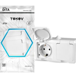 Розетка 2-м ОП Dita 16А IP54 250В с заземл. с крышкой бел. TOKOV ELECTRIC TKL-DT-R2Z-C01-IP54 оптом купить цена