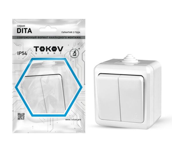 Выключатель 2-кл. ОП Dita IP54 10А 250В бел. TOKOV ELECTRIC TKL-DT-V2-C01-IP54 оптом купить цена