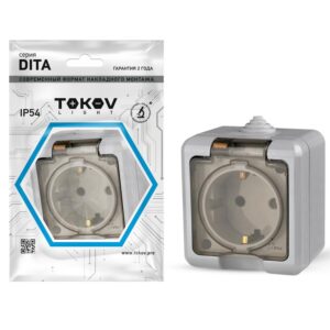 Розетка 1-м ОП Dita 16А IP54 250В с заземл. с прозр. крышкой сер. TOKOV ELECTRIC TKL-DT-R1Z-C06T-IP54 оптом купить цена