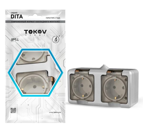 Розетка 2-м ОП Dita 16А IP54 250В с заземл. с прозр. крышкой сер.TOKOV ELECTRIC TKL-DT-R2Z-C06T-IP54 оптом купить цена