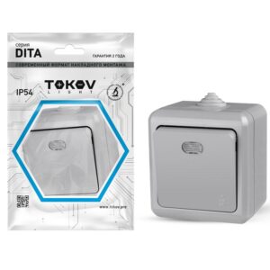 Выключатель 1-кл. ОП Dita IP54 10А 250В с индикацией сер. TOKOV ELECTRIC TKL-DT-V1I-C06-IP54 оптом купить цена