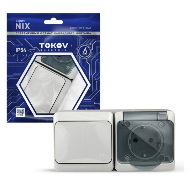 Блок ОП Nix (розетка 16А 250В с заземл. + 1-кл. выкл. 10А) IP54 сер. TOKOV ELECTRIC TKE-NX-V1RZ-C06T-IP54 оптом купить цена