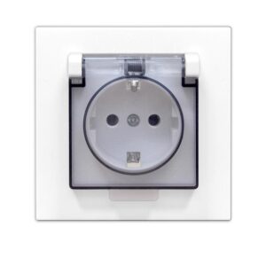 Розетка 1-м СП Афина 16А IP20 с заземл. с прозрачной крышкой в сборе бел. Universal A0030 оптом купить цена