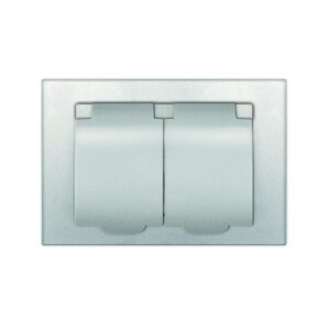 Розетка 2-м СП Афина 16А IP20 с заземл. c крышкой в сборе серебр. Universal A0031-S оптом купить цена