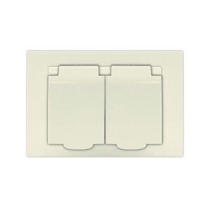 Розетка 2-м СП Афина 16А IP20 с заземл. c крышкой в сборе сл. кость (ivory) Universal A0031-I оптом купить цена