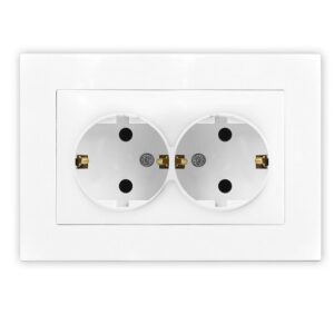 Розетка 2-м СП Афина 16А IP20 с заземл. в сборе бел. Universal A0128 оптом купить цена