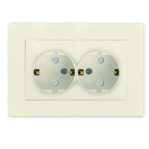 Розетка 2-м СП Афина 16А IP20 с заземл. защ. шторки в сборе сл. кость (ivory) Universal A0050-I оптом купить цена