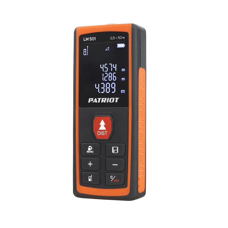 Дальномер лазерный LM 501 макс. дистанция 50м измерение площади объема подсветка память 30изм. чехол в компл. PATRIOT 120201501 купить оптом выгодно Дальномер лазерный LM 501 макс. дистанция 50м измерение площади объема подсветка память 30изм. чехол в компл. PATRIOT 120201501 оптом купить цена