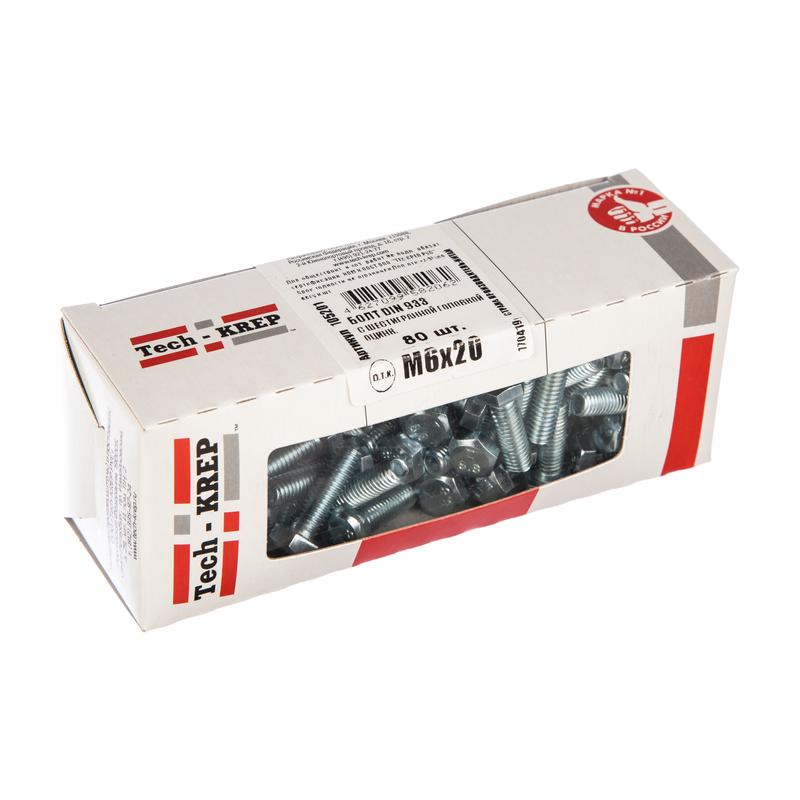 Болт DIN933 с шестигранной головкой М6х20 оцинк. (уп.80шт) Tech-KREP 105201 купить оптом выгодно Болт DIN933 с шестигранной головкой М6х20 оцинк. (уп.80шт) Tech-KREP 105201 оптом купить цена