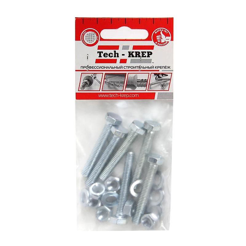 Болт DIN933 с шестигранной головкой М6х40 + гайка+шайба оцинк. (уп.6шт) Tech-KREP 112719 купить оптом выгодно Болт DIN933 с шестигранной головкой М6х40 + гайка+шайба оцинк. (уп.6шт) Tech-KREP 112719 оптом купить цена