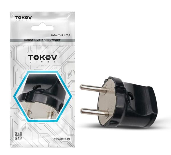 Вилка прямая 6А 250В без заземл. черн. TOKOV ELECTRIC TKL-PL-C05 оптом купить цена